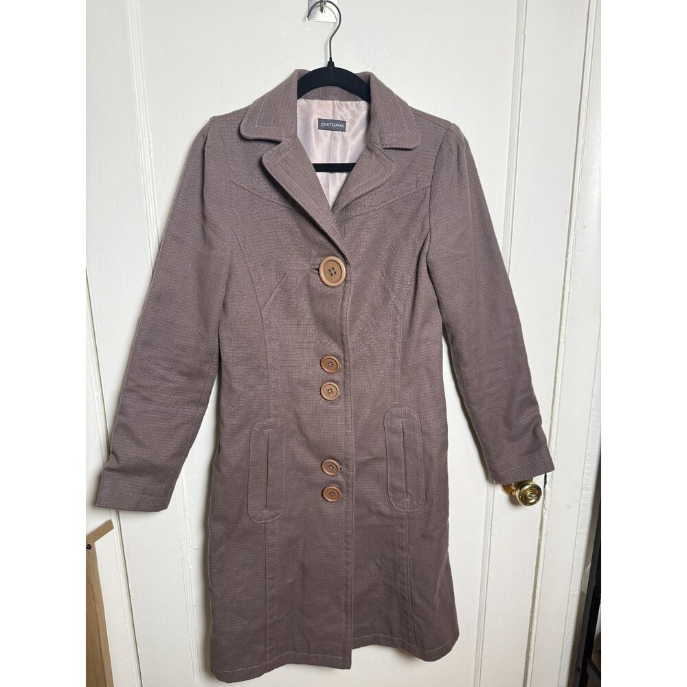 Chattawak Women’s Size 38 US 6 Long Coat Purple Button Front